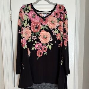 LuLaRoe Black and Pink Graphic Long Sleeve Tee